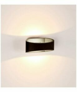 The Havit luxe Black Up & Down LED Wall Light emits soft, modern light both upward and downward with its sleek black oval frame, creating a stylish ambiance on any white wall.
