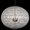 The Marseilles round 3lt pendant is a chandelier with spherical crystals and a grid metal frame, suspended by a chain, displayed on a black background.