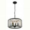 Olympia 3lt Pendant: A black metal fixture with a cylindrical frame and vertical glass panels, suspended elegantly by a chain.