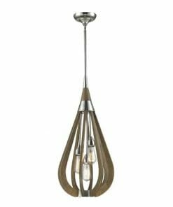 The Bonito Series is a modern E27 pendant light with a metal rod, wooden curved frame, and three exposed bulbs.