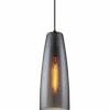 A black Chuva Series pendant light with a cylindrical, slightly tapered glass shade and an exposed filament bulb inside.