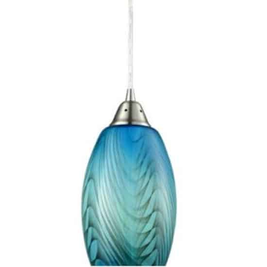 A blue and green glass pendant light from the Glaze Series, featuring a silver metal cap and cord suspension.