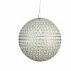The Crystal Round Pendant features clear textured glass or acrylic with a bubble-like pattern, suspended by a thin cord against a white background.