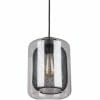 The Tono Series pendant light features a transparent glass outer shade and a black mesh inner shade around the bulb.