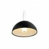 The Space Pendant is a modern dome light in black with a white inner surface featuring a subtle floral pattern, suspended by three wires.