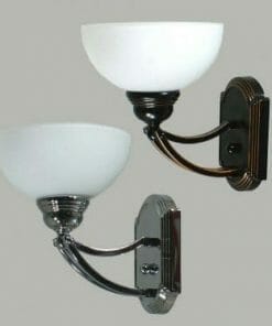 Two Houston 1Lt wall lights with white glass shades—one in chrome, the other in bronze—are displayed against a plain background.