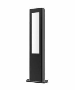 The Amun series LED bollard is a black rectangular light with a central frosted panel, mounted on a flat base.