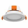 The Apollo 9W Tri-colour LED recessed downlight features a round white design with orange clips, ideal for ceiling installation.