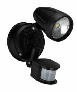 Three Muro pro 30S wall-mounted outdoor security lights with motion sensors, available in silver, black, and white finishes. Each light features an adjustable lamp and a sensor below.