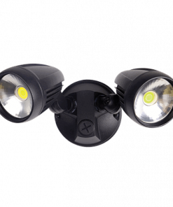The Muro pro 30S is a black outdoor LED security light featuring two adjustable lamp heads on a round base.