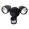 The Muro Pro 30S is a black outdoor security light with two adjustable round LED heads and a motion sensor positioned below them.