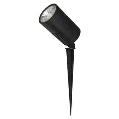 Zoom LED spike 30w features a cylindrical head and pointed stake base, designed for easy ground installation in outdoor spaces.