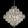 The Asfour crystal 1081 17" 12 light Pendeloque chandelier, with its faceted glass pieces, hangs against a black background and reflects light in multiple directions.