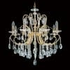 The Asfour crystal 2013 24" 6 light pendant features gold arms, candle-style bulbs, and sparkling Asfour crystal ornaments, beautifully showcased against a black background.