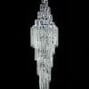 The Asfour Crystal 7018 18" pendant features 18 lights and cascading rectangular prisms, creating a striking tiered effect against a black background.