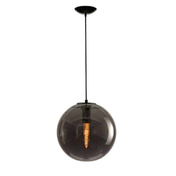 The Linder Selene Replica Clear Pendant is a spherical pendant light with a smoky glass shade and black cord, showcasing a visible filament bulb inside.