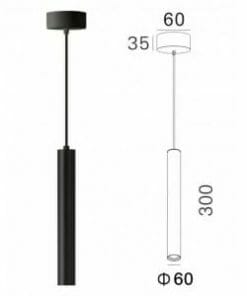 VIVA Pendant: Cylindrical ceiling light in matt black with a 60 mm diameter, 35 mm ceiling mount height, and 300 mm fixture height, as shown in the technical drawing.