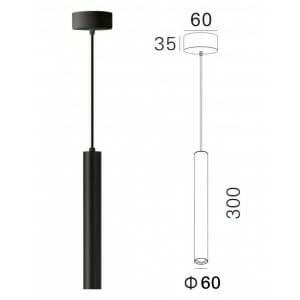 VIVA Pendant: Cylindrical ceiling light in matt black with a 60 mm diameter, 35 mm ceiling mount height, and 300 mm fixture height, as shown in the technical drawing.