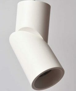 The Stealth Adjustable Surface Mount / Track Light, with a white cylindrical body and angled joint, is shown suspended against a plain light gray background.