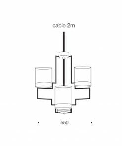 Line drawing of the Alvarez 4 pendant, showing three cylindrical shades with a 2m cable length and 550mm width.