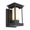 The Norfolk exterior wall light features a black metal rectangular frame and a frosted cylindrical glass shade, making it a stylish addition to your outdoor space.
