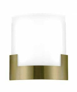 The Solita 35 wall light features a contemporary design with a curved frosted glass shade and a brushed brass base accent.
