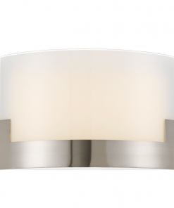 The Solita 35 wall light showcases a curved frosted glass shade with brushed nickel accents, creating an elegant glow against a white background.
