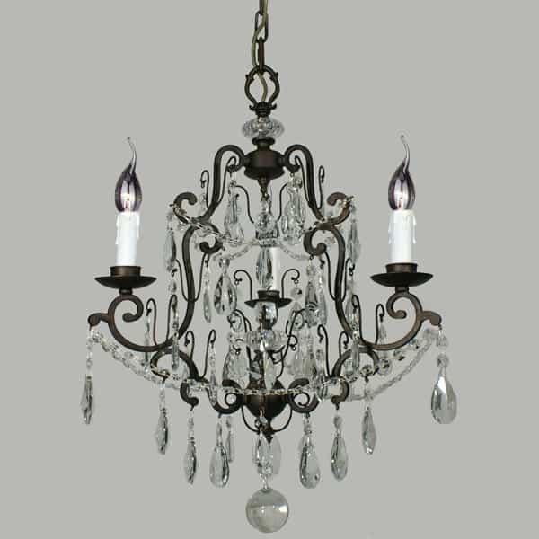 The Salzburg 3 crystal chandelier features two candle-shaped bulbs and hanging crystal decorations, displayed against a simple background.