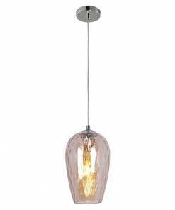 The Merlot 1 Light is a hanging pendant featuring a textured, translucent glass shade in a light wine hue with a visible bulb, suspended from the ceiling by a white cord.
