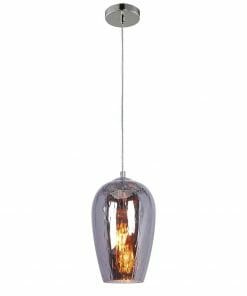 The Merlot 1 light pendant features a metallic canopy, clear glass shade, and exposed bulb suspended by a cord—casting an inviting ambiance reminiscent of a glass of light wine.