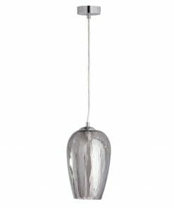 The Merlot 1 light features a chrome-finished canopy, white cord, and a metallic glass shade in rich wine tones, suspended elegantly downward.
