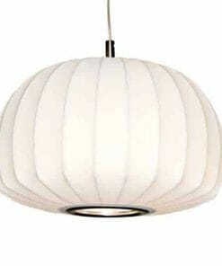 The Coote pendant is a white, dome-shaped lamp with vertical ribbing, elegantly suspended from a ceiling cord.
