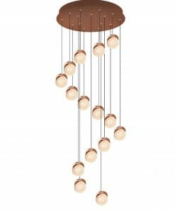 The Saturn 1 pendant is a modern ceiling light featuring multiple spherical bulbs suspended at different heights in a spiral pattern from a round base.