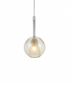 The Lapin 1 pendant smoke is a single light with a round, transparent glass shade and visible bulb, suspended elegantly from a slim cord.