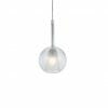 The Lapin 1 pendant smoke features a clear glass round shade with a single bulb, suspended by a cord. Its modern design adds sleek elegance to any space, showcased here against a white background.