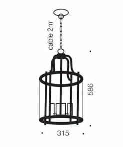 The Newark 4 Black pendant features a cylindrical open-frame design, measures 586mm high by 315mm wide, and hangs from a 2m cable.