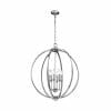 The Corinne 3 small chandelier showcases a modern spherical metal design with three candle-style lights, elegantly suspended by a chain from the ceiling mount.