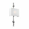 The Teva 1 wall light P/N is a wall-mounted sconce with a rectangular white fabric shade and a vertical brushed nickel metal rod.