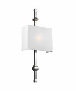 The Teva 1 wall light P/N is a wall-mounted sconce with a rectangular white fabric shade and a vertical brushed nickel metal rod.