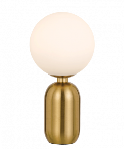 A Kade Brass Opal table lamp available at a lighting store.