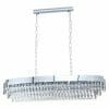 The Valparaiso 9G pendant features a chrome frame, three tiers of clear crystal prisms, and dual chain suspensions connected to a rectangular ceiling mount.