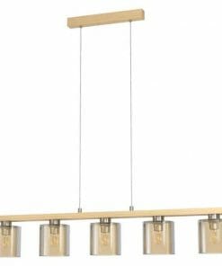 A Castralvo 5 light fixture with four glass shades available for purchase at a lighting store.