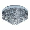 The Valparaiso 9G pendant is a round, flush mount ceiling chandelier with multiple tiers of clear faceted crystal prisms and a sleek metallic base.
