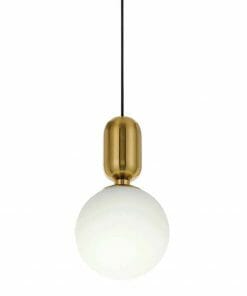 Kade 1 Smoke features a round white glass shade and brass-tone socket, suspended by a black cord.