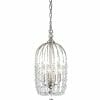 The Evelyn black 4 chandelier pendant features a crystal-beaded, cage-style metal frame and hangs elegantly from a chain and ceiling mount.