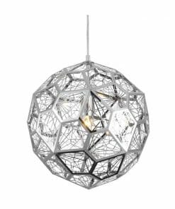 The Web copper 40 is a pendant light with a geometric metallic wireframe sphere design, suspended by a cord and featuring an exposed bulb inside.