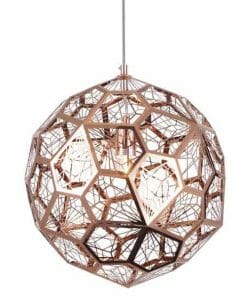 The Web copper 40 pendant light features an intricate geometric metal sphere frame, finished in rich copper and suspended by a single cord.