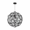 The Web copper 40 is a geometric black wire pendant light fixture shaped like a sphere, with a visible bulb at the center, hanging from the ceiling.