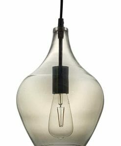 The P1810 Smoke pendant features a clear glass shade with an exposed vintage-style bulb, suspended by a black cord.