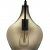 The P1810 Smoke pendant showcases a smoked glass shade with an exposed bulb, suspended from a sleek black cord for a stylish, modern look.